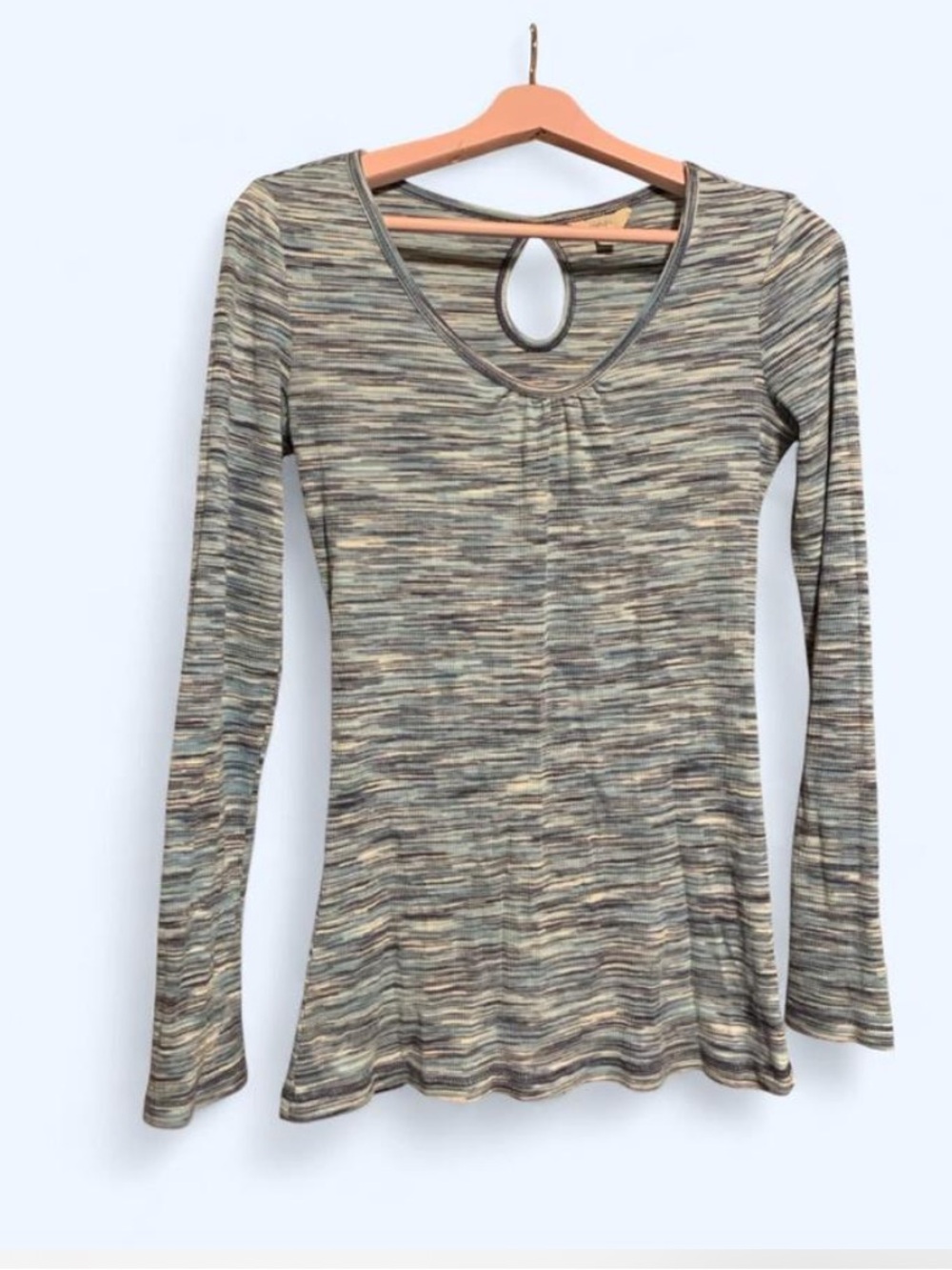 Vintage Y2K Women’s Space-Dye Keyhole Long Sleeve Top - Multi Green